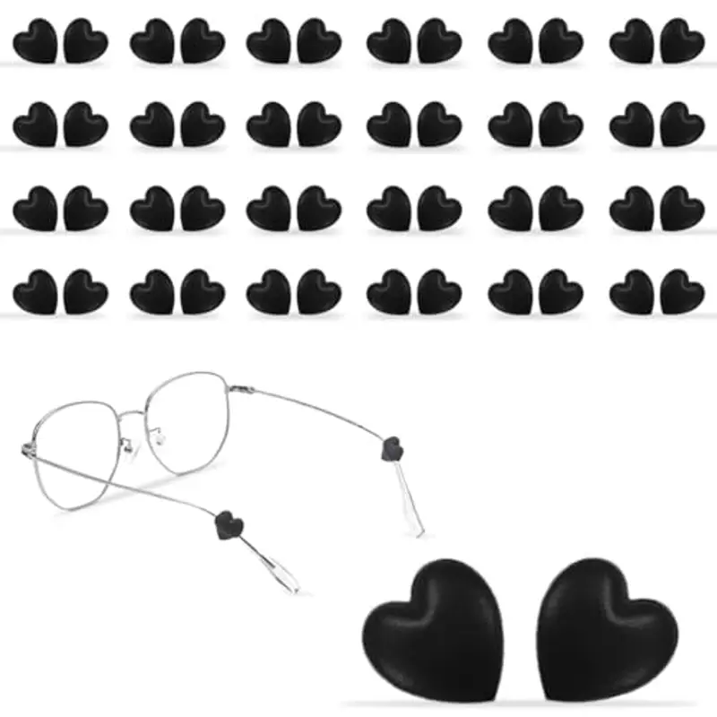 XENQITO 25 paia di Supporti per Occhiali in Silicone Antiscivolo per Occhiali Copri Aste Gommini Antiscivolo per Occhiali da Vista per Occhiali Cuscinetti Ferma Occhiali per Le Orecchie Ganci(Amore)