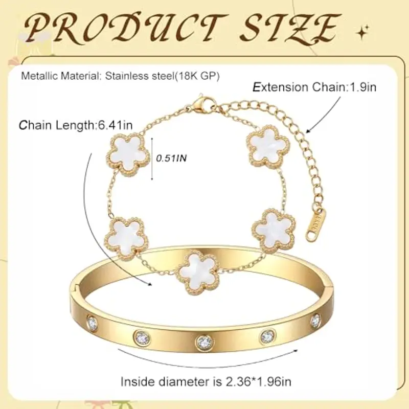 XFSRG Bracciale Donna Oro Elegante Design Floreale Acciaio Inossidabile per Ogni Occasione (Conchiglia Bianca) miniatura 2