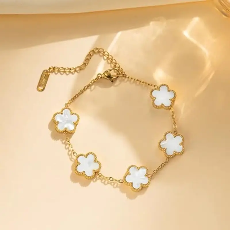 XFSRG Bracciale Donna Oro Elegante Design Floreale Acciaio Inossidabile per Ogni Occasione (Conchiglia Bianca) miniatura 3
