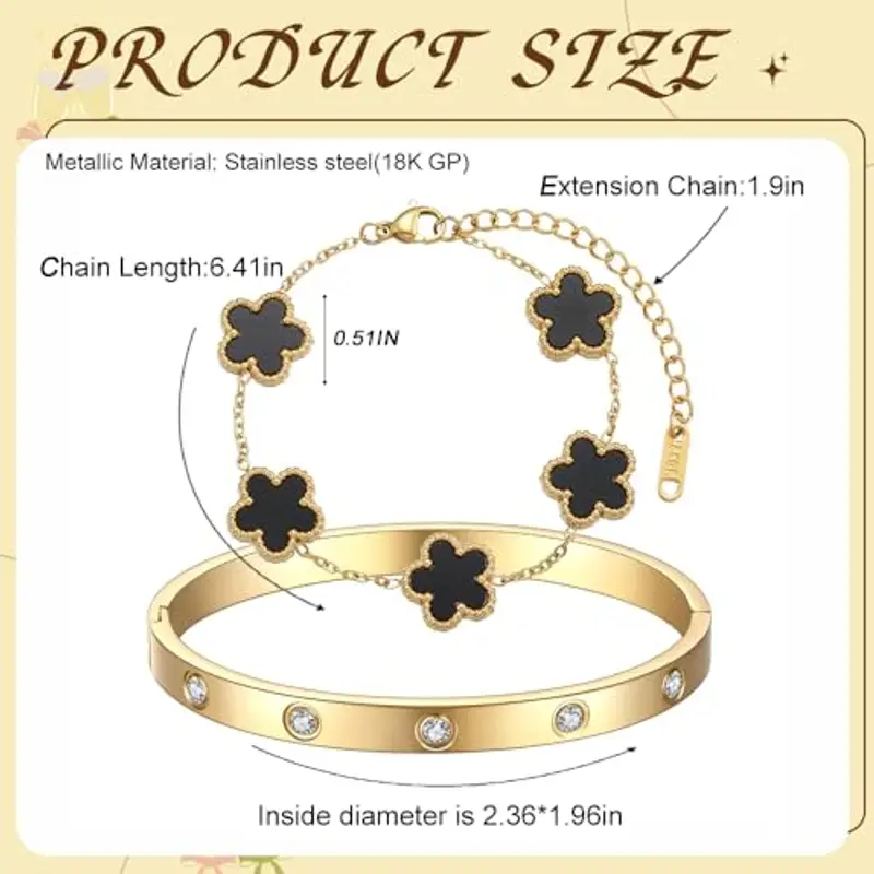 XFSRG Bracciale Donna Oro Elegante Design Floreale Acciaio Inossidabile per Ogni Occasione (Conchiglia Nera) miniatura 2