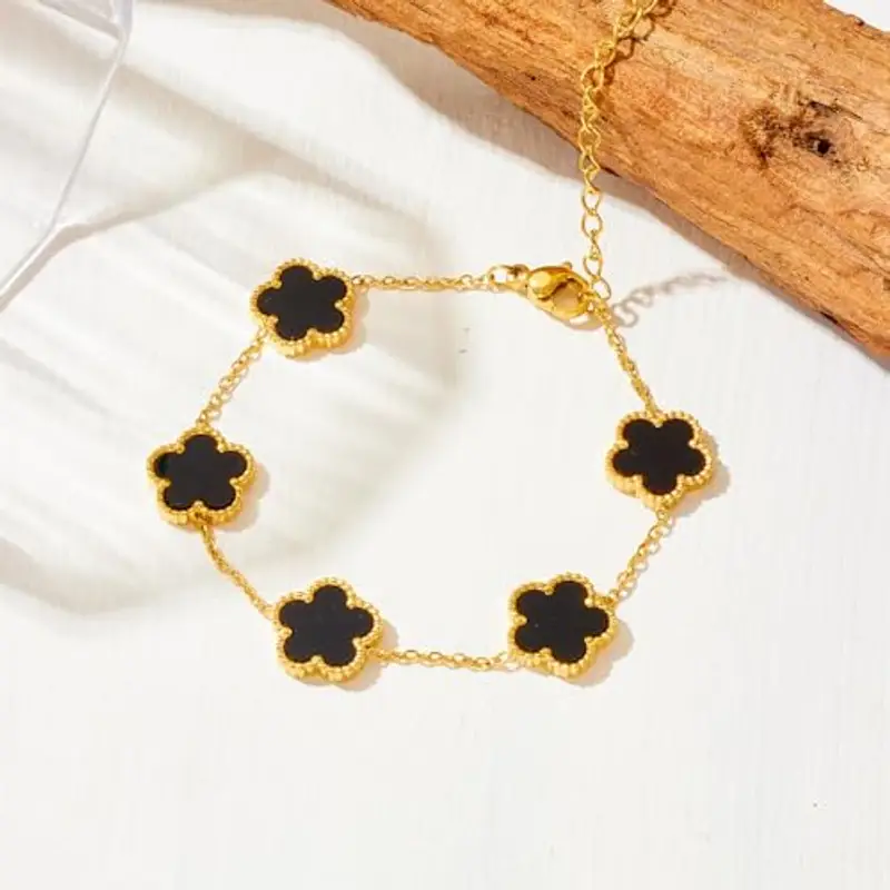 XFSRG Bracciale Donna Oro Elegante Design Floreale Acciaio Inossidabile per Ogni Occasione (Conchiglia Nera) miniatura 3