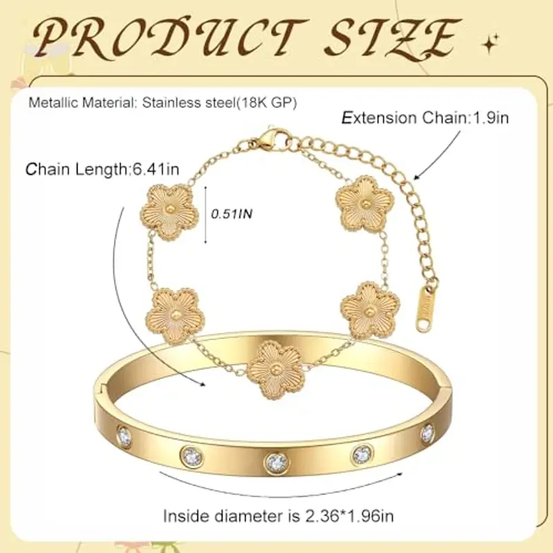 XFSRG Bracciale Donna Oro Elegante Design Floreale Acciaio Inossidabile per Ogni Occasione (Laser Gold) miniatura 2