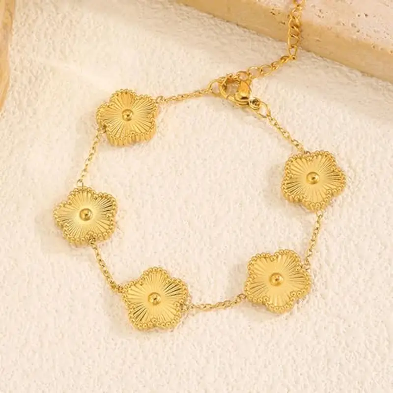 XFSRG Bracciale Donna Oro Elegante Design Floreale Acciaio Inossidabile per Ogni Occasione (Laser Gold) miniatura 3