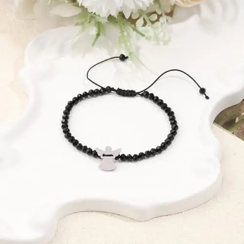 XFSRG Braccialetto Bambina Rosa Quarzo con Angelo Bracciale Ragazza Elegante e Delicato per Moda e Occasione Speciale miniatura 3