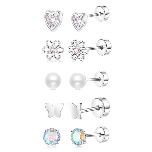 XFSRG Orecchini Clip Bambina Ragazza Anallergici Set 6 Paia Eleganti Design Farfalla Fiore Perle Cuore Moda Gioielli