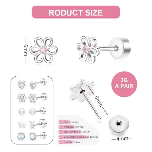 XFSRG Orecchini Clip Bambina Ragazza Anallergici Set 6 Paia Eleganti Design Farfalla Fiore Perle Cuore Moda Gioielli miniatura 2