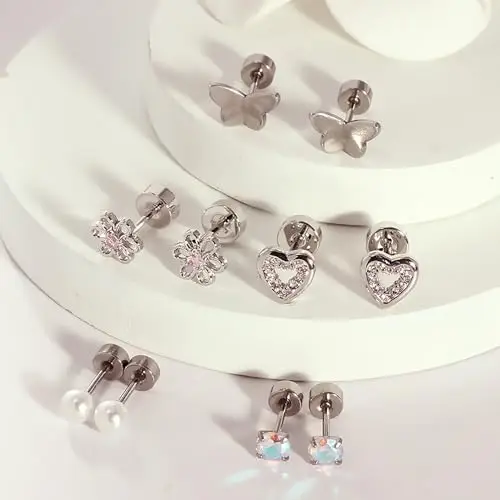 XFSRG Orecchini Clip Bambina Ragazza Anallergici Set 6 Paia Eleganti Design Farfalla Fiore Perle Cuore Moda Gioielli miniatura 3