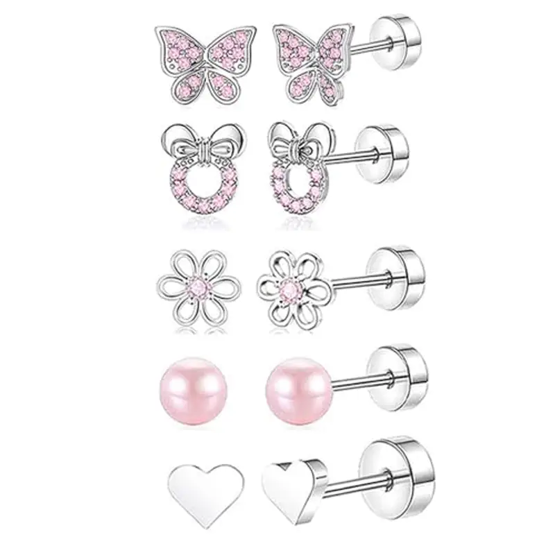 XFSRG Orecchini Clip Bambina Ragazza Anallergici Set 6 Paia Eleganti Design Farfalla Fiore Perle Cuore Moda Gioielli