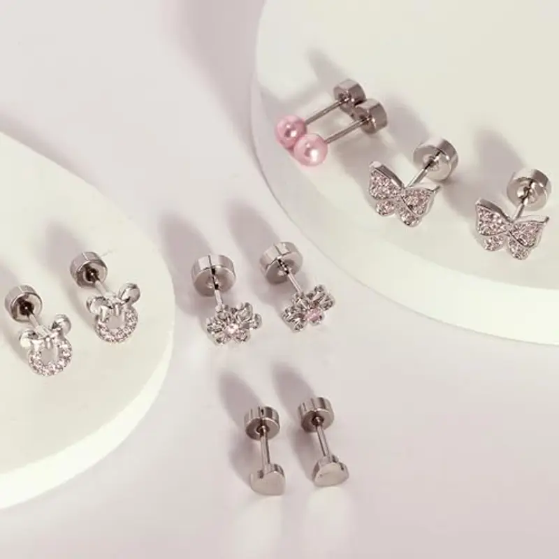 XFSRG Orecchini Clip Bambina Ragazza Anallergici Set 6 Paia Eleganti Design Farfalla Fiore Perle Cuore Moda Gioielli miniatura 3