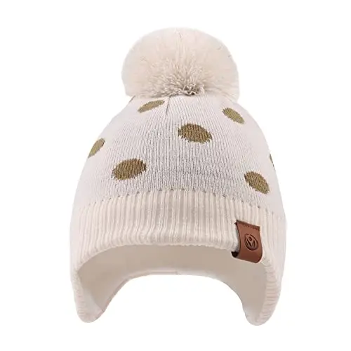 XIAOHAWANG - Berretto Invernale per Bambini con Pompon Cappello Beige DOT 2 miniatura 2