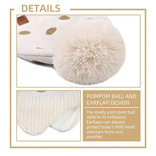 XIAOHAWANG - Berretto Invernale per Bambini con Pompon Cappello Beige DOT 2 miniatura 3