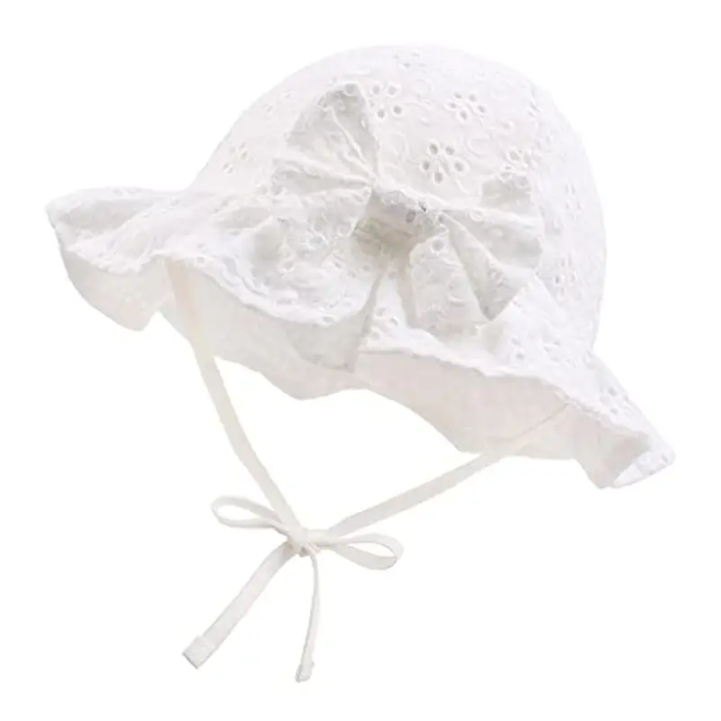 XIAOHAWANG Cappellino Estivo da Sole per Neonata Cappello da Pescatore Bowknot per Bambina Berretto Mare con Sottogola Regolabile(Bianco,3-6 Mesi)