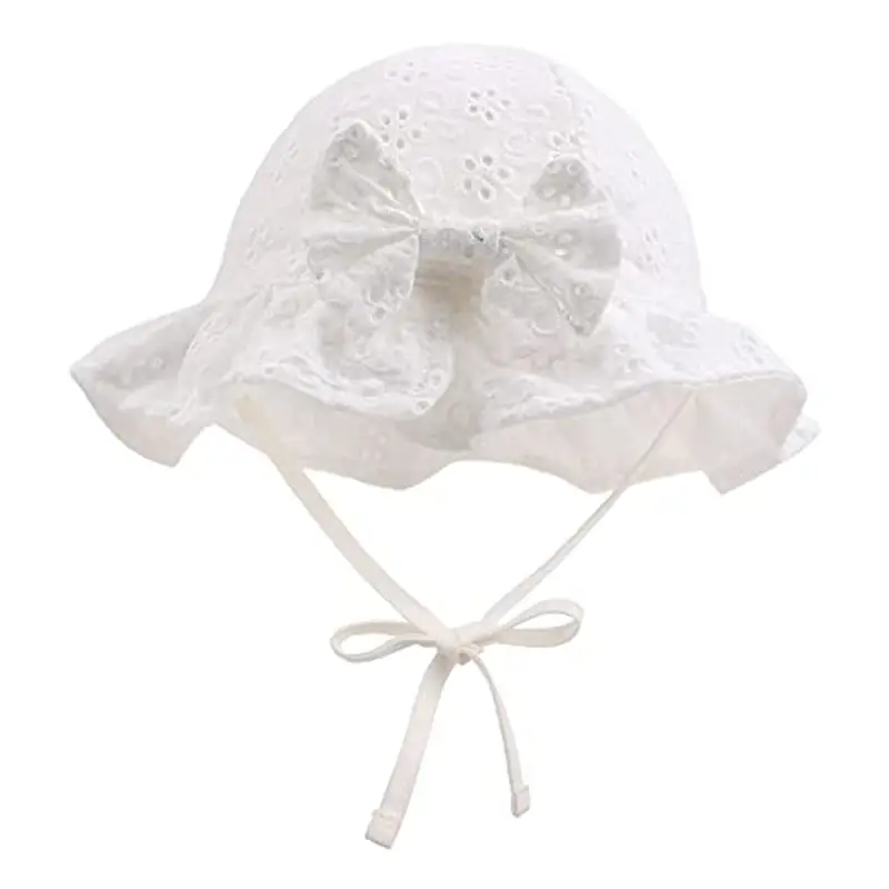XIAOHAWANG Cappellino Estivo da Sole per Neonata Cappello da Pescatore Bowknot per Bambina Berretto Mare con Sottogola Regolabile(Bianco, 6-12 Mesi) miniatura 2