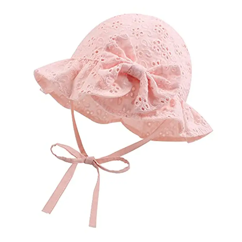 XIAOHAWANG Cappellino Estivo da Sole per Neonata Cappello da Pescatore Bowknot per Bambina Berretto Mare con Sottogola Regolabile(Rosa,0-3 Mesi)