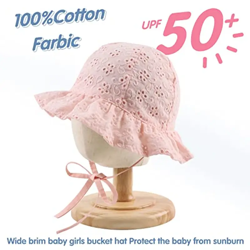 XIAOHAWANG Cappellino Estivo da Sole per Neonata Cappello da Pescatore Bowknot per Bambina Berretto Mare con Sottogola Regolabile(Rosa, 0-3 Mesi) miniatura 3