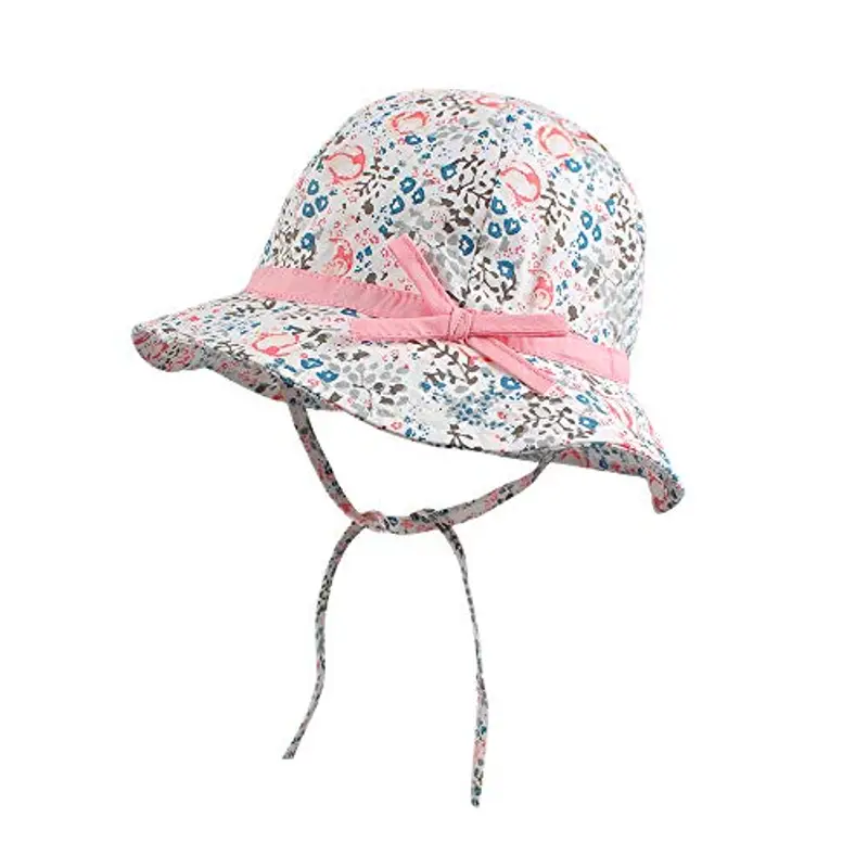 XIAOHAWANG - Cappello da bambina per bambini e bambine, per la spiaggia, protezione solare Fiori grigi 1-2 Anni