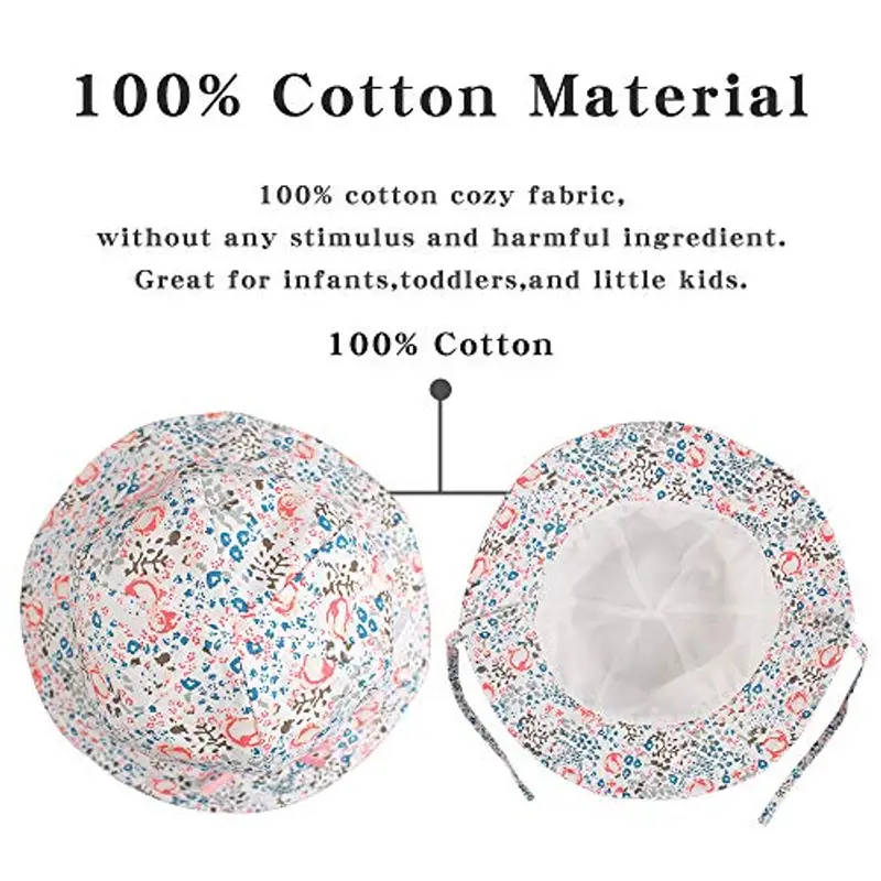 XIAOHAWANG - Cappello da bambina per bambini e bambine, per la spiaggia, protezione solare Fiori grigi 1-2 Anni miniatura 2