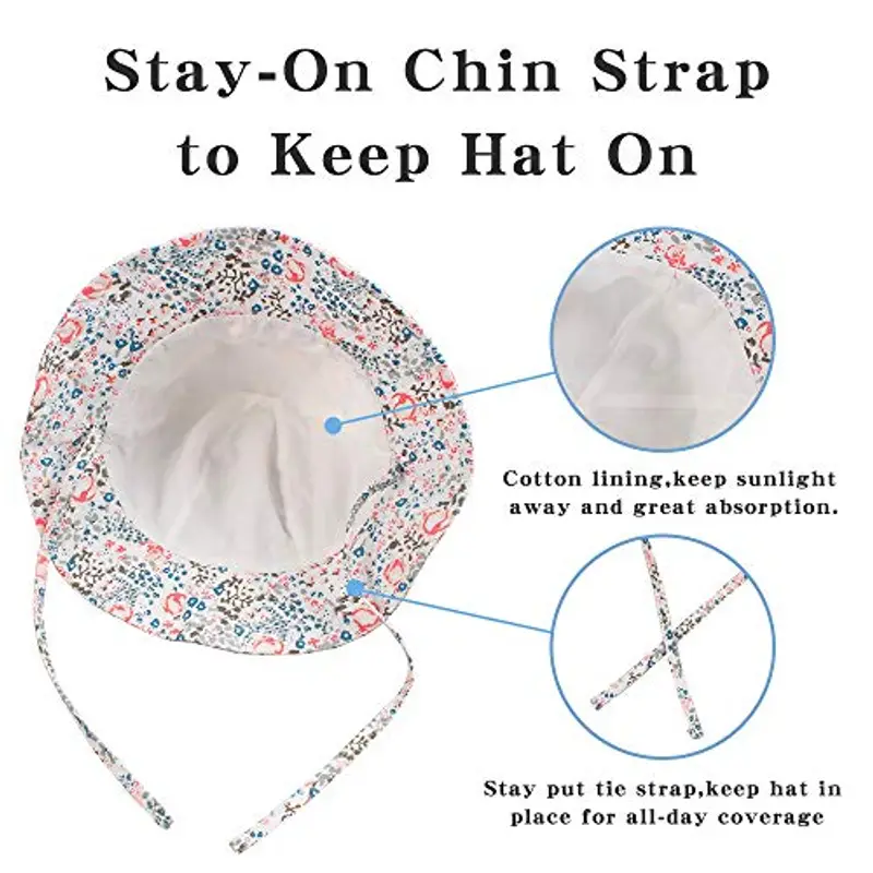 XIAOHAWANG - Cappello da bambina per bambini e bambine, per la spiaggia, protezione solare Fiori grigi 1-2 Anni miniatura 3