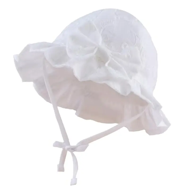 XIAOHAWANG Cappello da Sole per neonata con Fiori Ricamati, Cappello Estivo per Bambine Bianco 6 Mesi