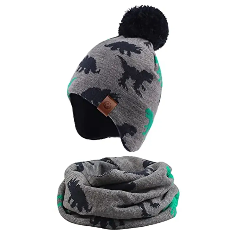 Xiaohawang - Set cappello e sciarpa dinosauro, completo cappelli invernali per bambino, ragazzo, ragazza, caldo