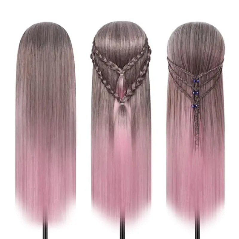 XINMEIFA Testa Per Parrucchiere, 28 Inch Testina Parrucchiere Capelli 100% fibre Sintetiche Parrucchiere Testa Per Parrucchiere con Morsetto Libero e DIY Accessori Per Capelli (Polvere gradiente) miniatura 2