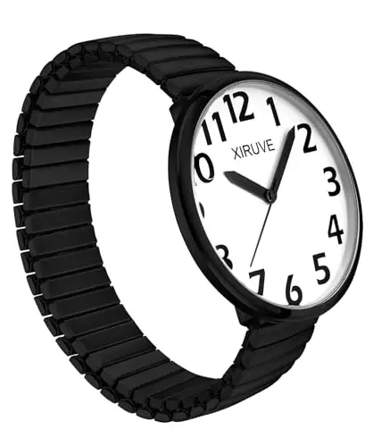 XIRUVE Donna Uomo Facile Lettura Numeri Grandi Quadrante Grande Cinturino Elastico Orologio da Polso Quarzo in Acciaio miniatura 2
