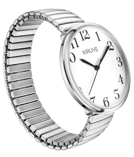 XIRUVE Facile Lettura Numeri Grandi Quadrante Grande Cinturino Elastico Orologio da Polso Donna Uomo Quarzo in Acciaio miniatura 3