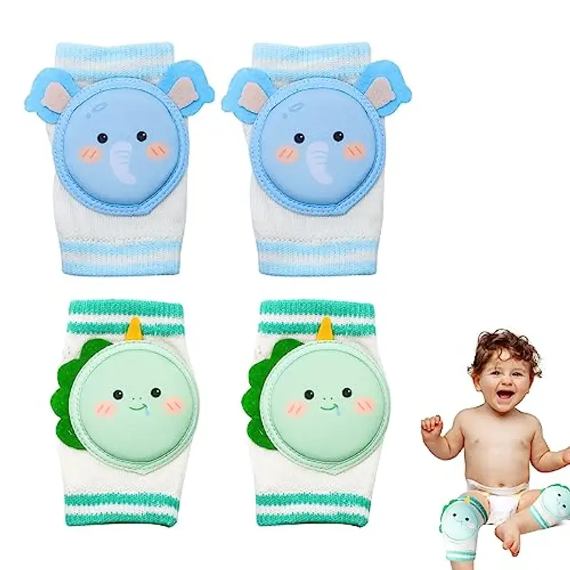 XIXKOLYU® 2 paia di ginocchiere per gattonare, traspiranti per bambini, ginocchiere per gattonare con spugna, protezione antiscivolo, protezione per il ginocchio, elefante + dinosauro