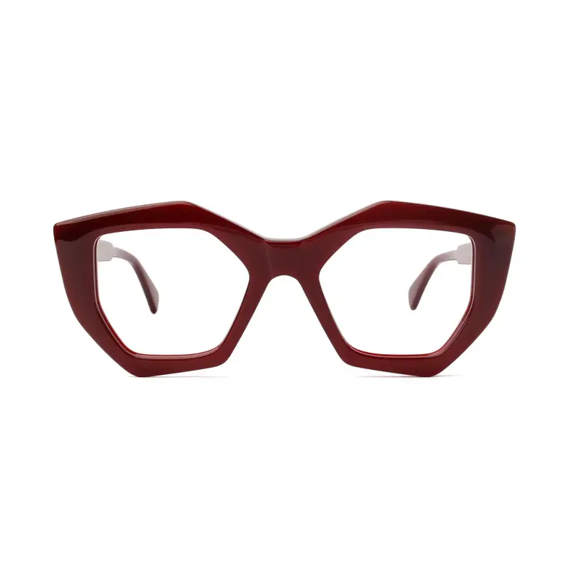 Donna Cipro Montature da vista Acetato Bordeaux Geometrica Anti-luce blu miniatura 2