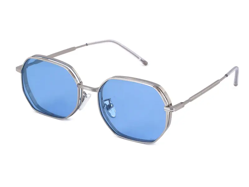 XLAB Unisex Capri Occhiali da sole Metallo Argento Azzurro Geometrica Polarizzata