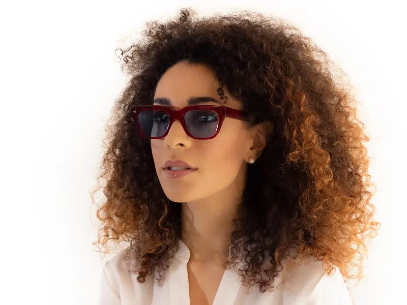 XLAB Unisex FIJI Occhiali da sole Acetato Bordeaux scuro Azzurro Squadrata Polarizzata miniatura 3