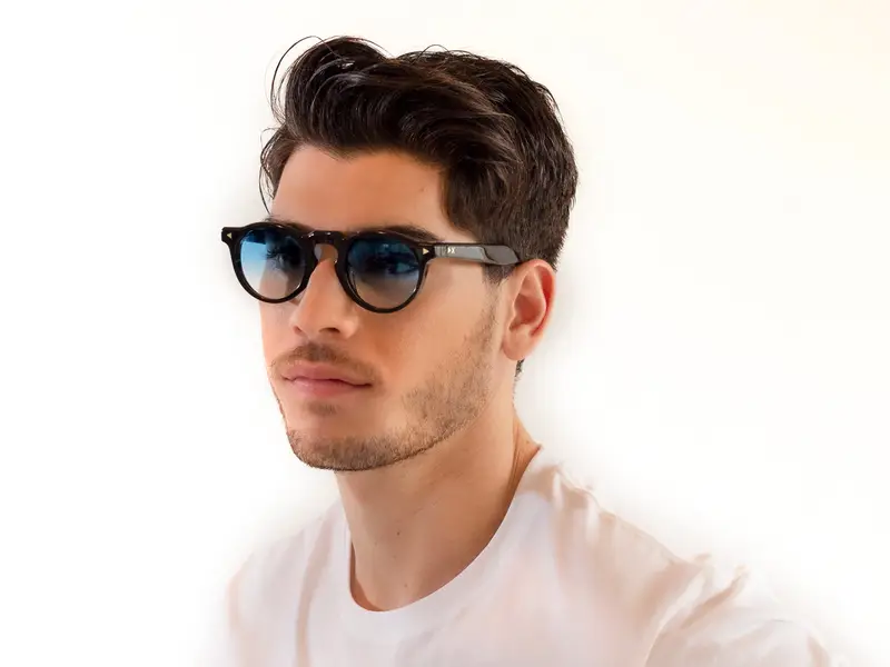 XLAB Unisex HOKKAIDO Occhiali da sole Acetato Grigio Azzurro Pantos Polarizzata miniatura 3