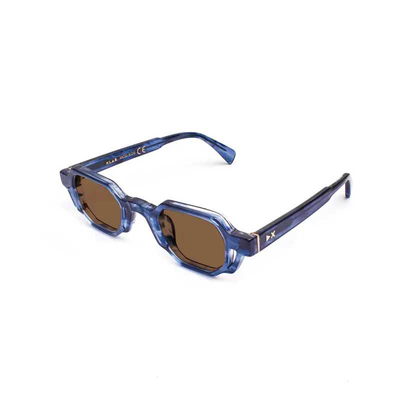 XLAB Unisex Kos Occhiali da sole Acetato Blu striato Marrone Squadrata Polarizzata