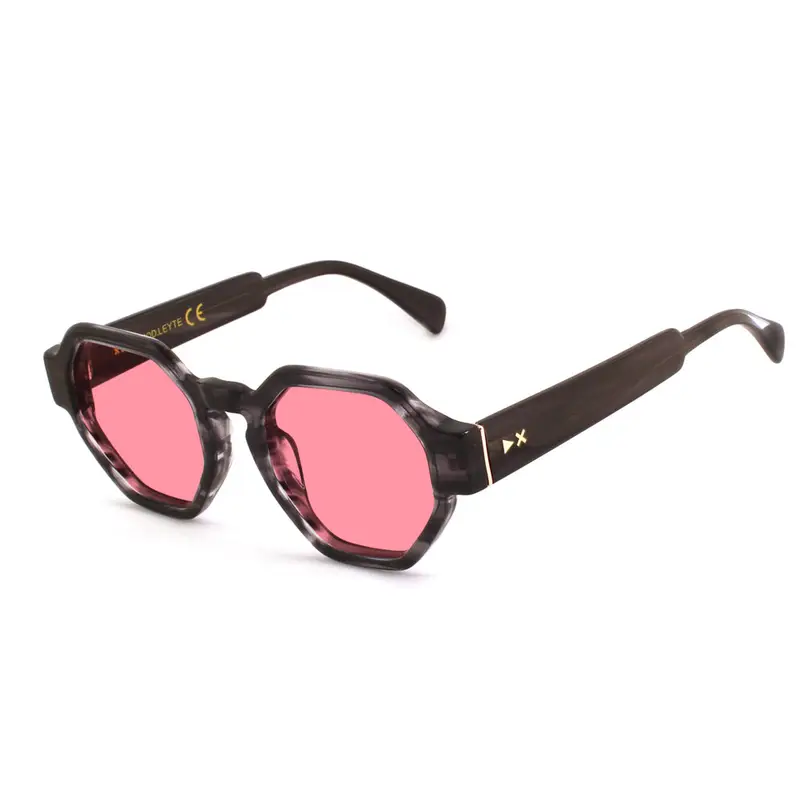 XLAB Unisex LEYTE Occhiali da sole Acetato Verde strisciato Marrone Geometrica Polarizzata miniatura 3