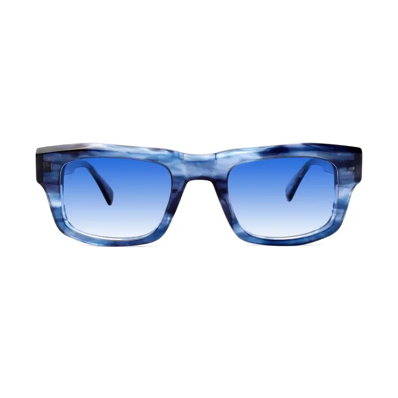 Unisex Pantelleria Occhiali da sole Acetato Blu striato Azzurro Squadrata Sfumato miniatura 2