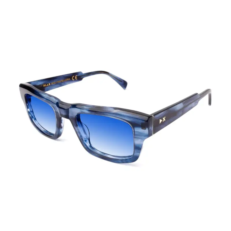 Unisex Pantelleria Occhiali da sole Acetato Nero Azzurro Squadrata Polarizzata
