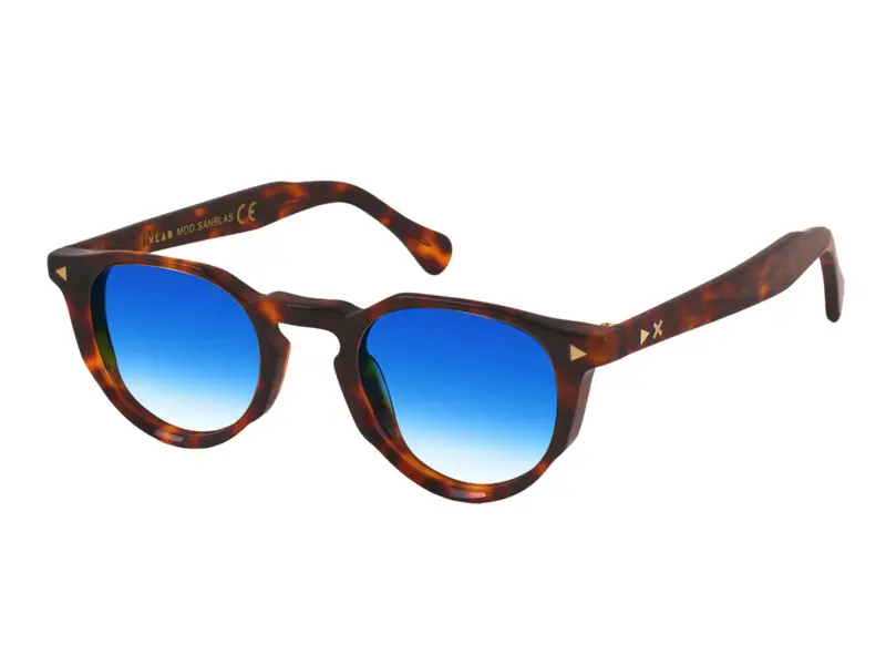 XLAB Unisex SANBLAS Occhiali da sole Acetato Blu Fumo Rotonda Polarizzata miniatura 3