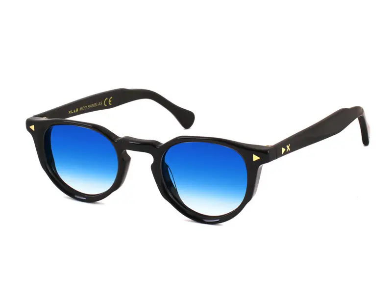 XLAB Unisex SANBLAS Occhiali da sole Acetato Nero Azzurro Rotonda  Sfumato
