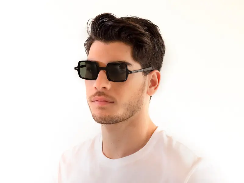 XLAB Unisex SANTORINI Occhiali da sole Acetato Nero Verde G15 Squadrata Polarizzata miniatura 2