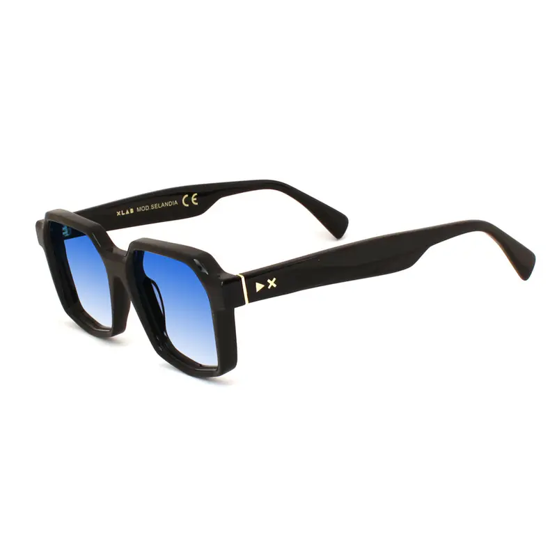 XLAB Unisex SELANDIA Occhiali da sole Acetato Nero Azzurro Squadrata  Sfumato