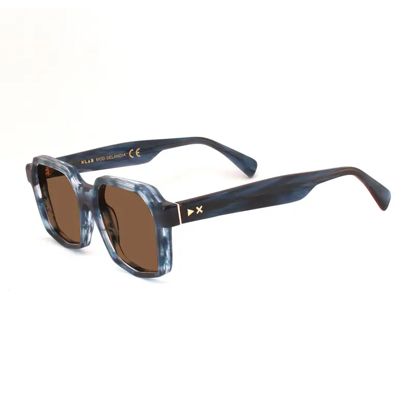 XLAB Unisex SELANDIA Occhiali da sole Acetato Nero Azzurro Squadrata Sfumato miniatura 3