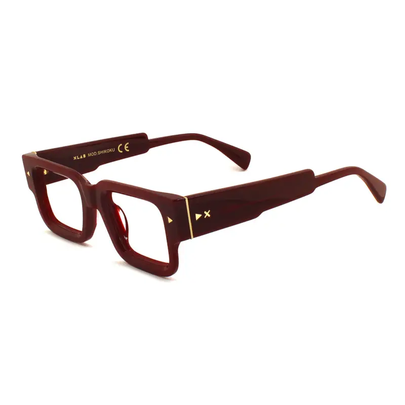 XLAB Unisex SHIKOKU Montature da vista Acetato Bordeaux  Squadrata Anti-luce blu