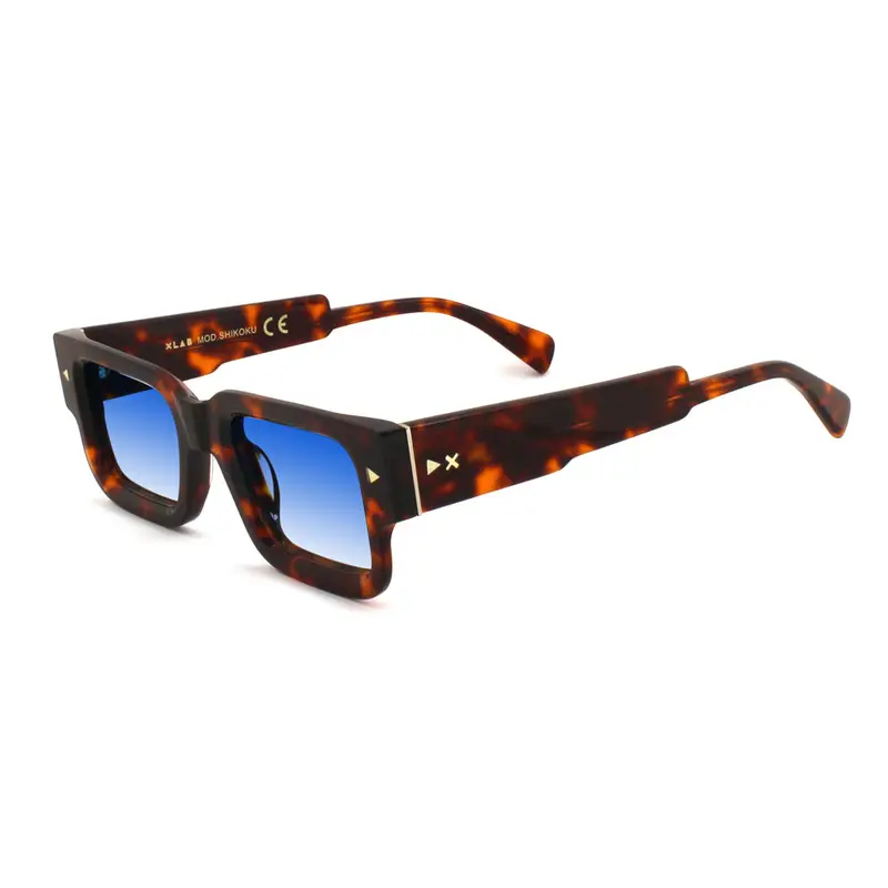 XLAB Unisex SHIKOKU Occhiali da sole Acetato Tartaruga scuro Azzurro Squadrata Sfumato miniatura 3