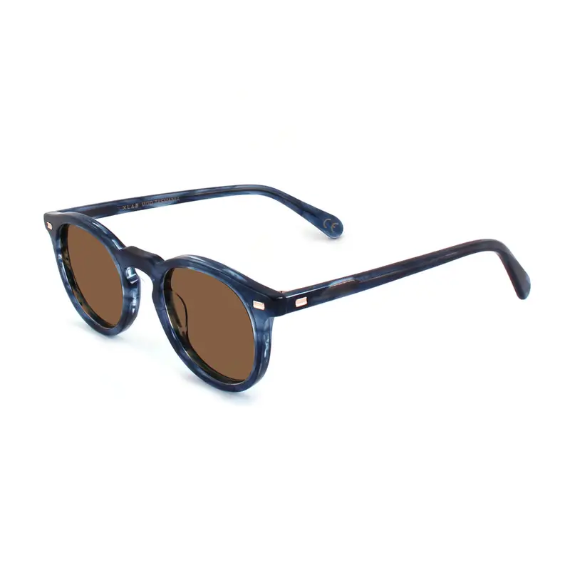 XLAB Unisex TASMANIA 2.0 Occhiali da sole Acetato Blu striato Marrone Rotonda Polarizzata miniatura 3