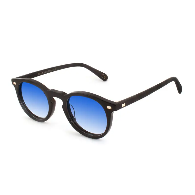 XLAB Unisex TASMANIA 2.0 Occhiali da sole Acetato Nero Azzurro Rotonda  Sfumato