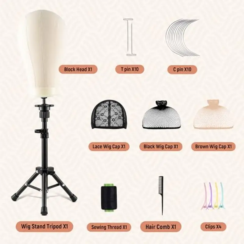 xnicx Treppiede per parrucche, 58, 4 cm, con testa, testa per parrucca e supporto, treppiedi da tavolo per realizzare miniatura 2