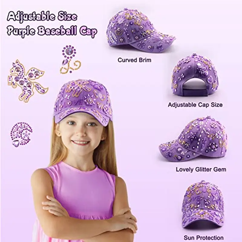 Xourspaty Natale Regalo Bambina 4 5 6 7 8 9 10 11 12 Anni, Kit Cappellino da Baseball Fai Da Te Ragazze, Idee Regali Bambina Compleanno, DIY Berretto da Baseball con Gemma Stickers, Regalo Cappello miniatura 3