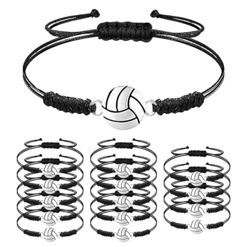 XOXVURI 14 Pieces Volleyball Bracelets Sports Charm Bracelets Adjustable Braided Rope Bracelet Friendship Bracelet For Boys Girls Team Players, Alloy And Wax Rope