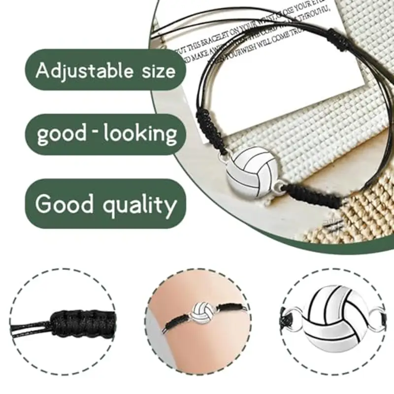 XOXVURI 14 Pieces Volleyball Bracelets Sports Charm Bracelets Adjustable Braided Rope Bracelet Friendship Bracelet For Boys Girls Team Players, Alloy And Wax Rope miniatura 2