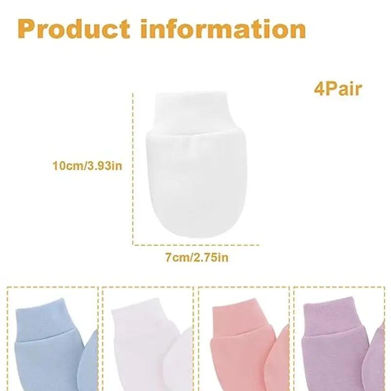 XPEX 4 Paia Guantini Neonato Antigraffio 0-3 Mesi, Guanti Cotone Bambina, Guanti Neonato Antigraffio Guanti Invernali In Cotone Guanti Da Bambino Per 0-6 Mesi Neonati E Bambine(4 Colore) miniatura 2